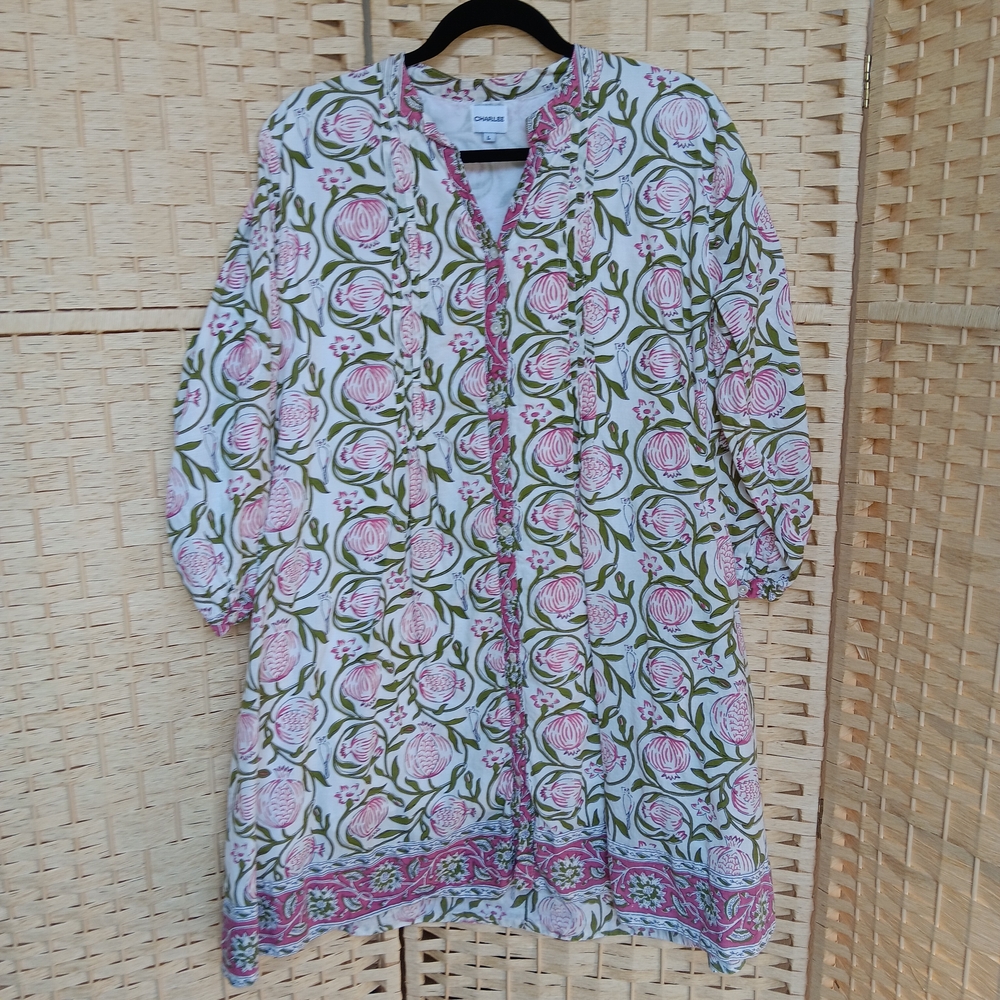 Chanel Floral Pink and Green Dress